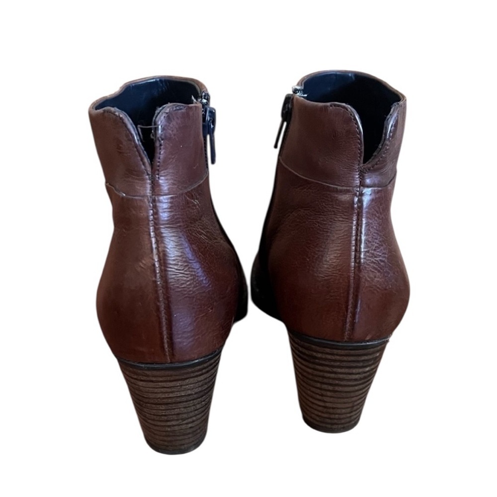Paul Green 7 Brown Oiled Leather Ankle Boots Booties Stacked Heel Luxury Chic - Picture 6 of 12